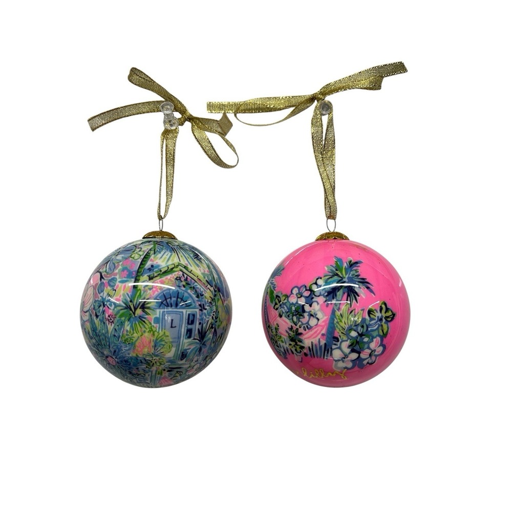 Lilly Pulitzer Tropical Colorful Holiday Ornament Set of 2 - Picture 3 of 5